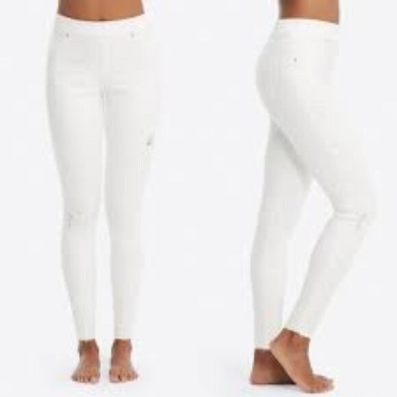 Spanx Women's White Distressed Skinny Ankle Jeans Size XL High Waist Stretch - Picture 1 of 5